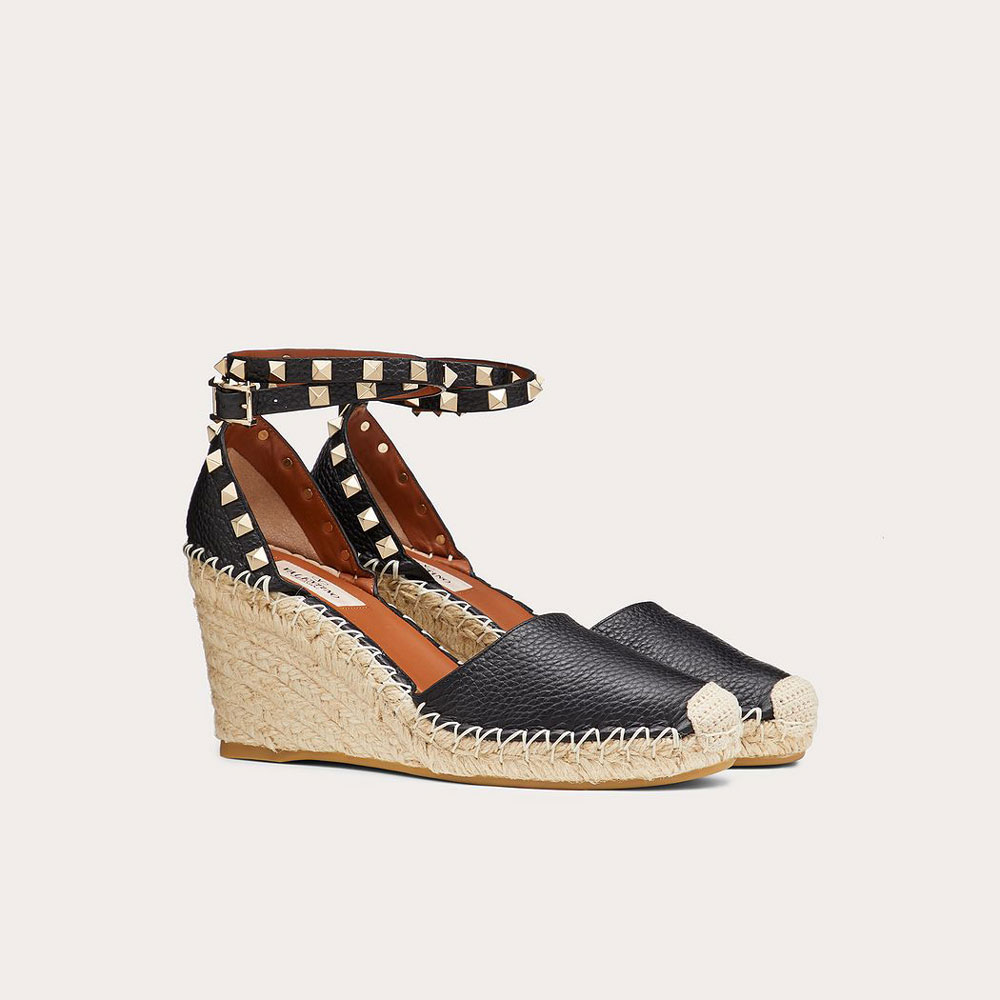 Valentino Rockstud Double Grainy Calfskin Leather Wedge Espadrille VW2S0780VTON02: Image 2