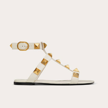 Valentino Roman Stud Flat Calfskin Sandal WW2S0BU8ZWMI16