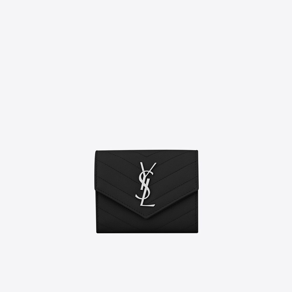 YSL Cassandre Matelasse Compact Tri Fold Wallet Grain Poudre 403943 BOW02 1000: Image 1