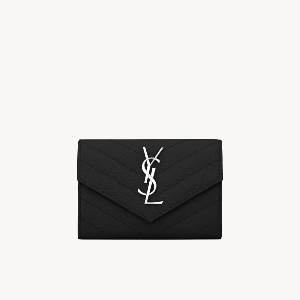 YSL Cassandre Matelasse Small Envelope Wallet In Grain De Poudre 414404 BOW02 1000: Image 1