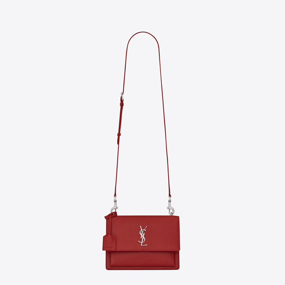 Saint Laurent Medium Sunset Satchel In Lipstick Red 45336022OO: Image 1