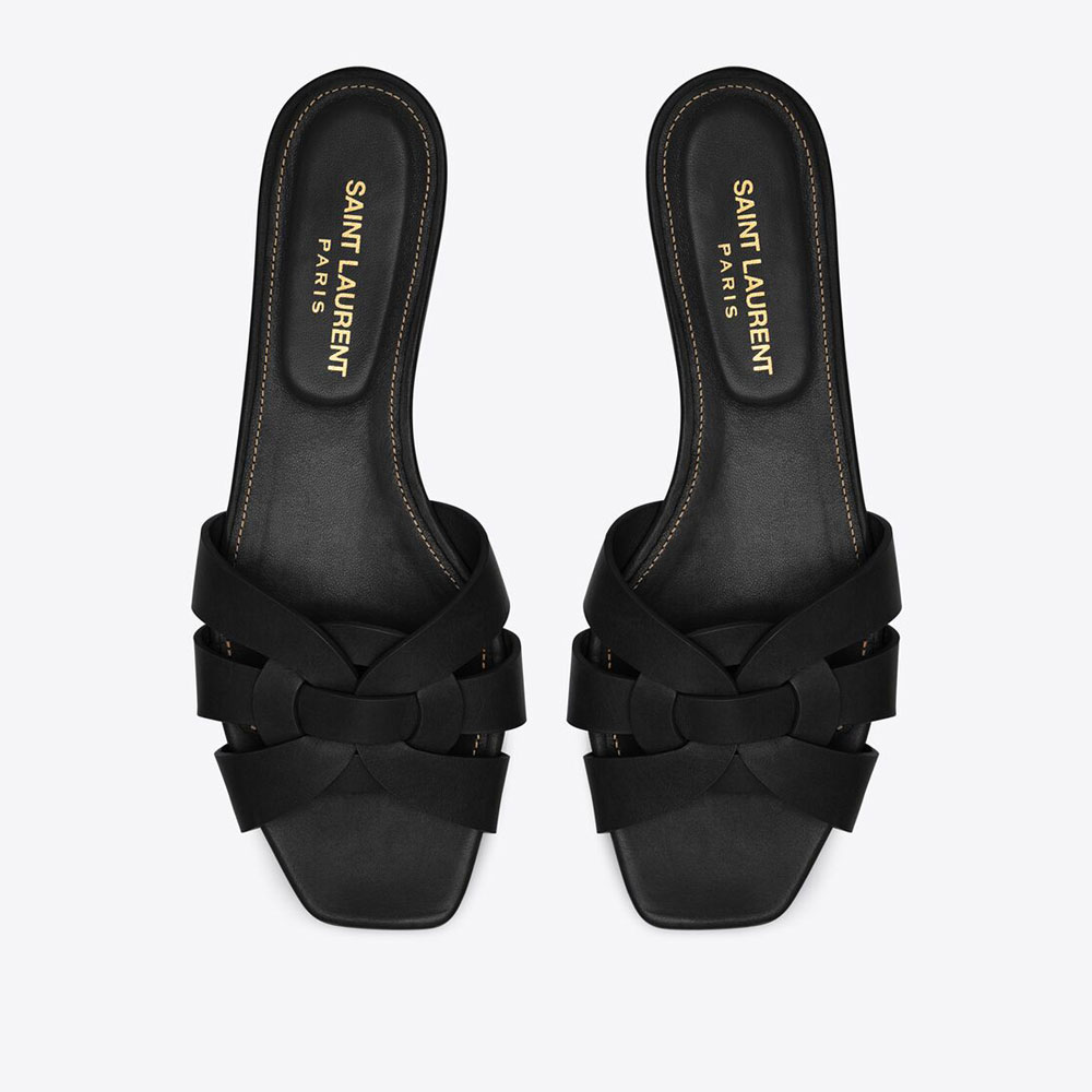 YSL Tribute Sandals In Smooth Leather 571952 BDA00 1000: Image 2