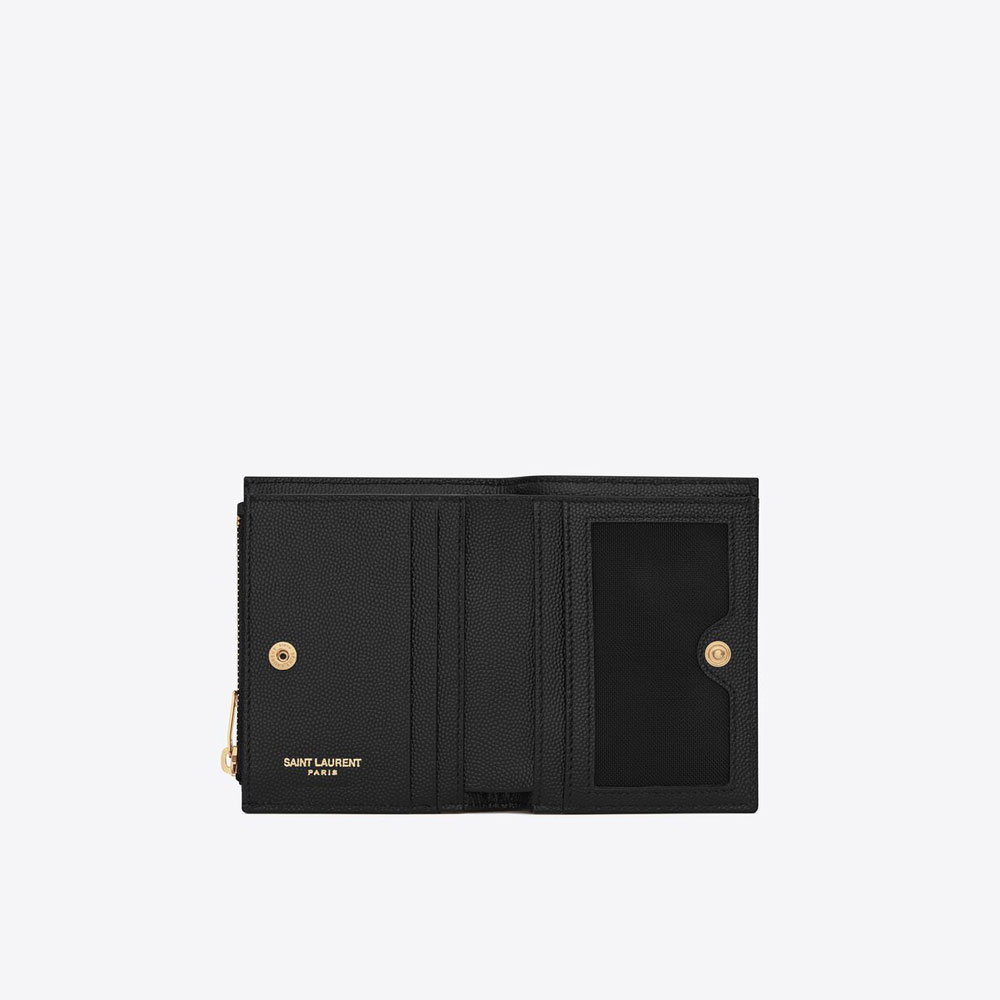 YSL Cassandre Matelasse Bi-Fold Wallet In Grain De Poudre 575879 BOW01 1000: Image 3