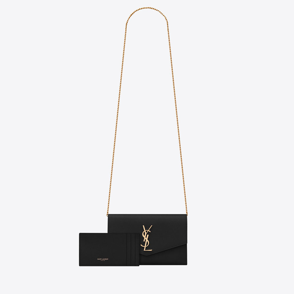 YSL Uptown Chain Wallet In Grain De Poudre Leather 607788 1GF0J 1000: Image 2