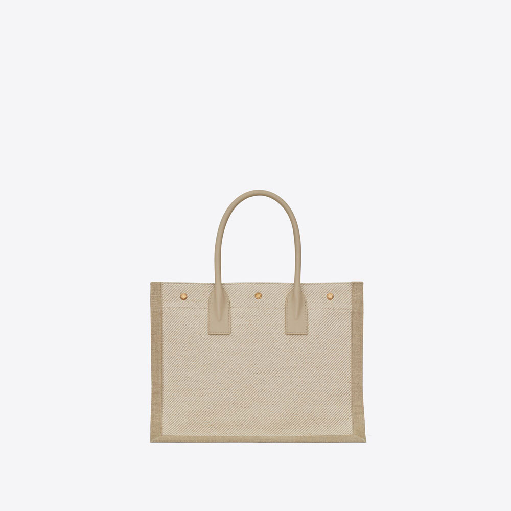 YSL Rive Gauche Small Tote Bag In Linen Leather 617481 FAADJ 9784: Image 3