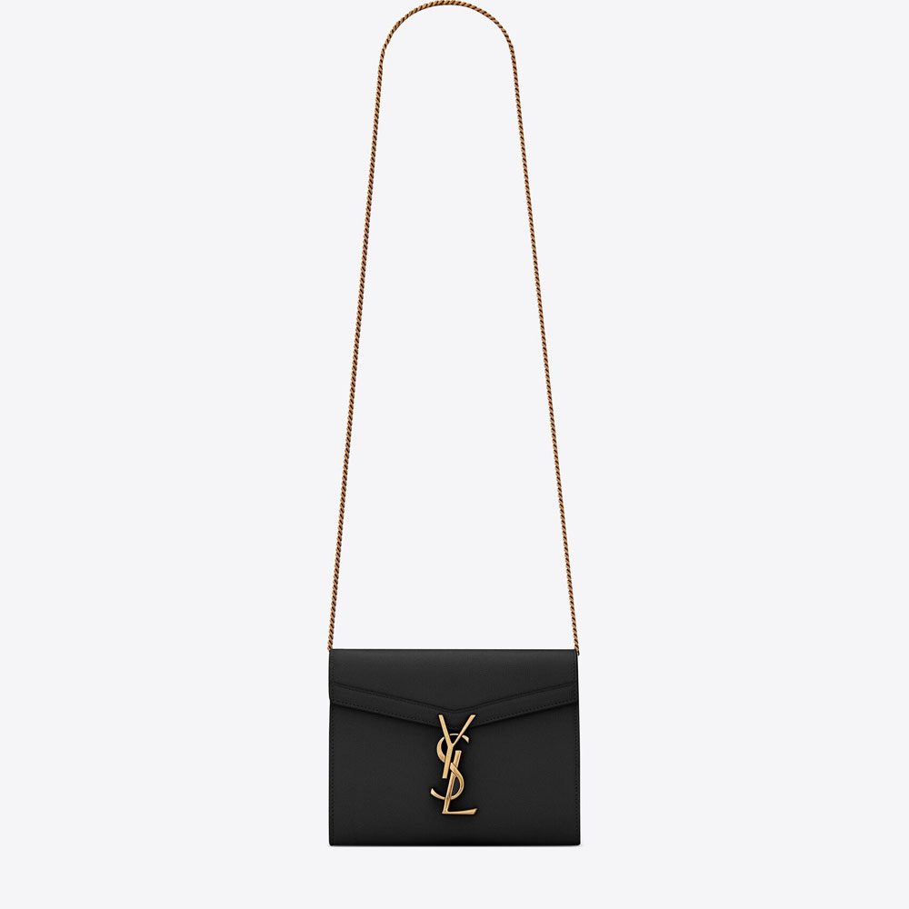 YSL Cassandra Chain Wallet In Grain De Poudre Leather 635023 BOWAW 1000: Image 1