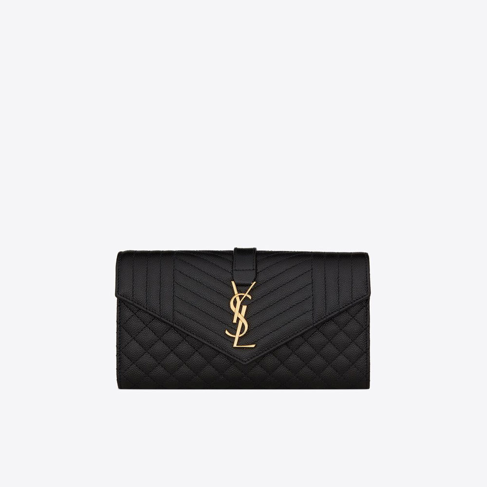 YSL Envelope Large Flap Wallet In Grain De Poudre Leather 681276 BOW91 1000: Image 1