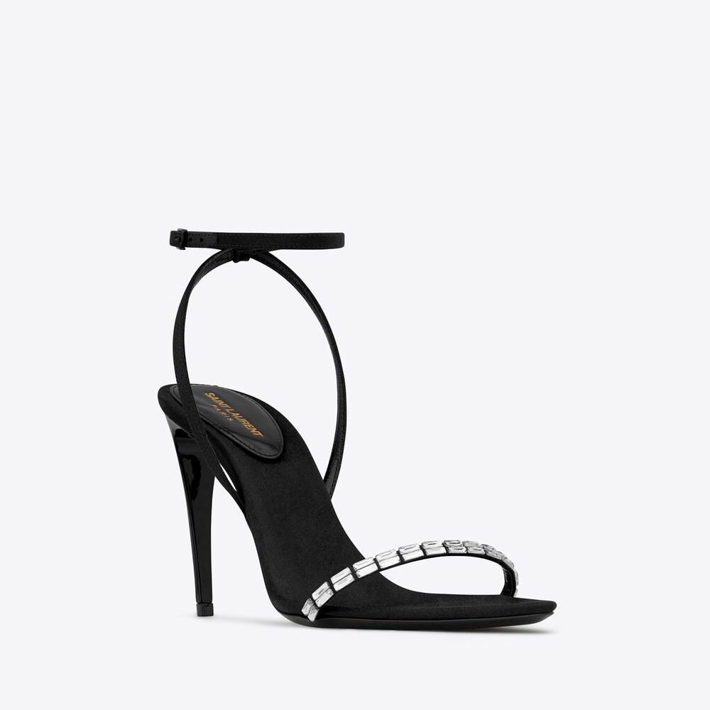 YSL Gloria Sandals In Crepe Satin With Rhinestones 718285 1UU00 1000: Image 1