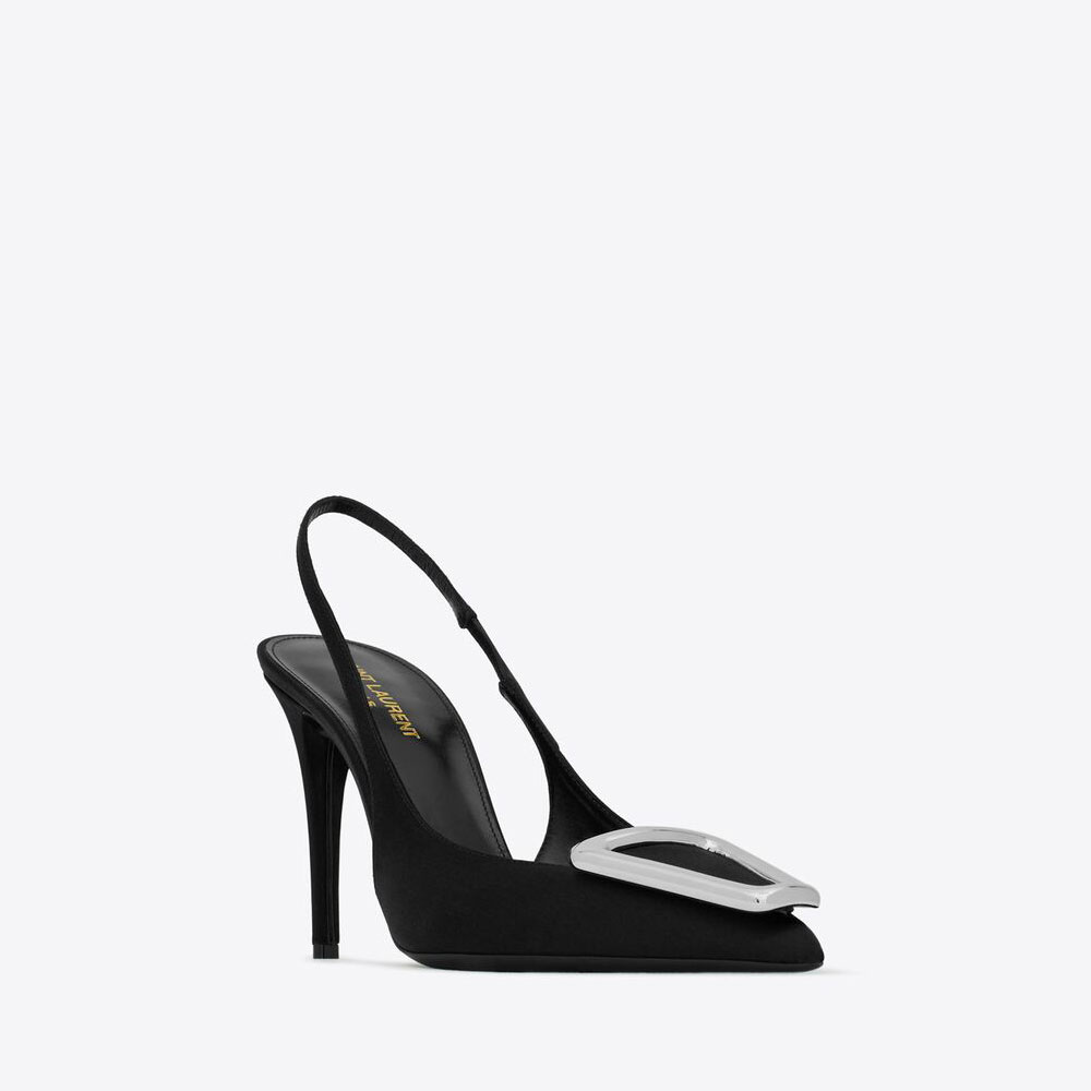 YSL Avenue SLingback Pumps In Satin Crepe 756061 F14NN 1000: Image 1