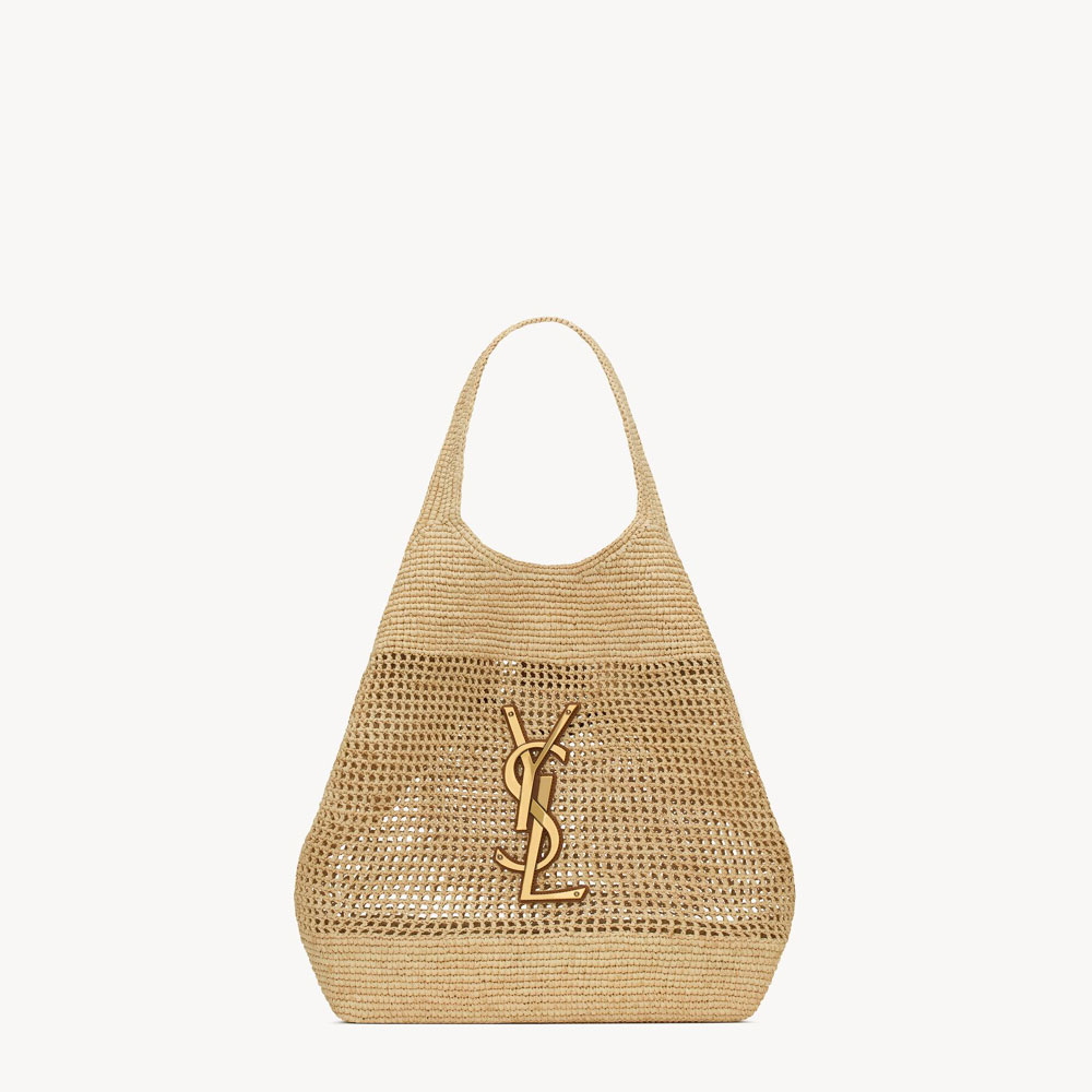 YSL Icare In Raffia in Naturel And Brown Gold 772191 GAAEK 2063: Image 1