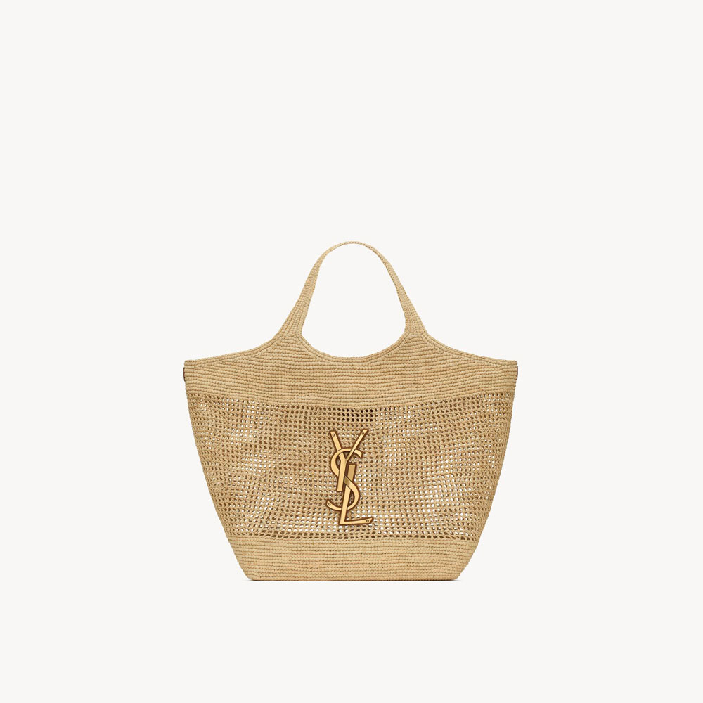 YSL Icare In Raffia in Naturel And Brown Gold 772191 GAAEK 2063: Image 2