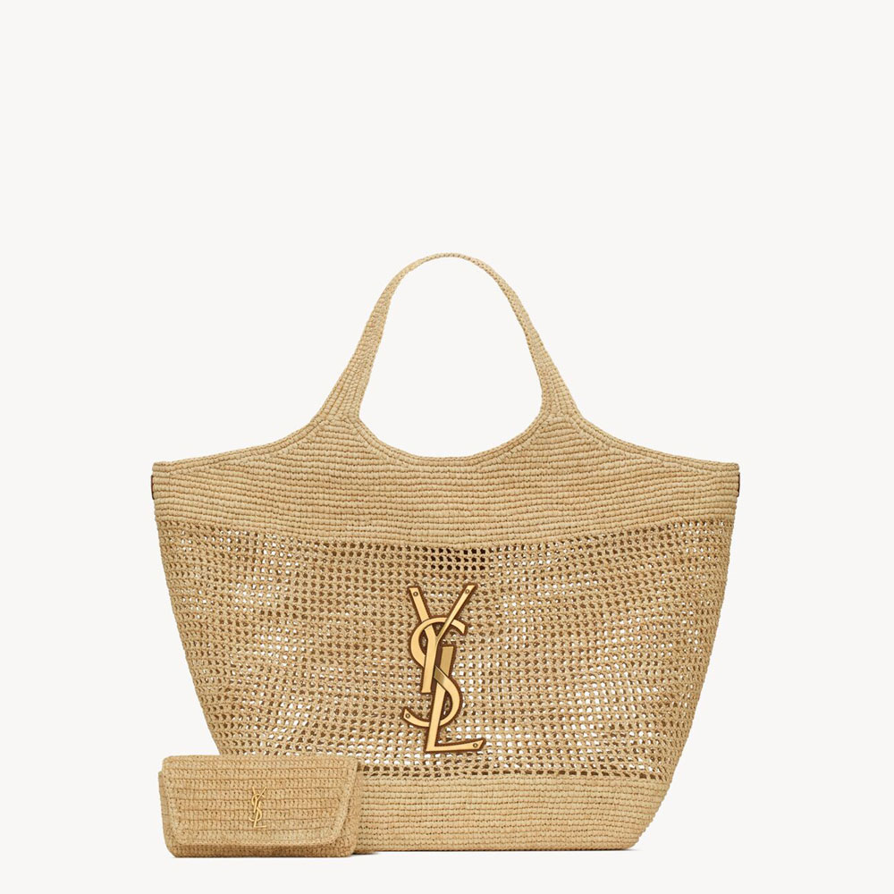 YSL Icare In Raffia in Naturel And Brown Gold 772191 GAAEK 2063: Image 3