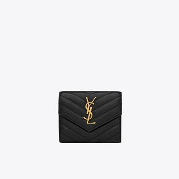 YSL Cassandre Matelasse Compact Tri Fold Wallet Lambskin 403943 AAA44 1000