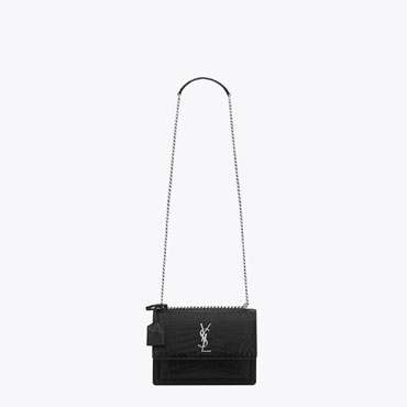 Saint Laurent Medium Sunset Bag In Black Crocodile Embossed Leather 45336013DD