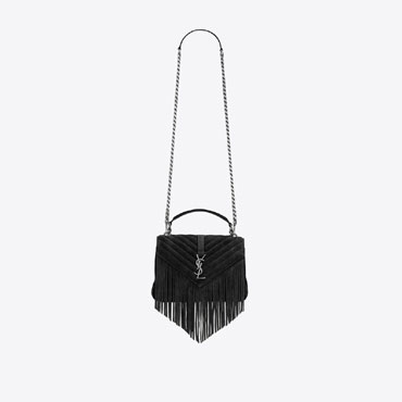 YSL College Medium Chain Bag In Suede Fringes 531705 0U0I4 1000