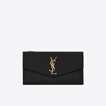 YSL Uptown Large Wallet In Grain De Poudre Embossed Leather 582124 1GF0J 1000