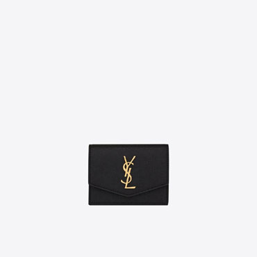 YSL Uptown Business-Card Case In Grain De Poudre Leather 607685 1GF0J 1000