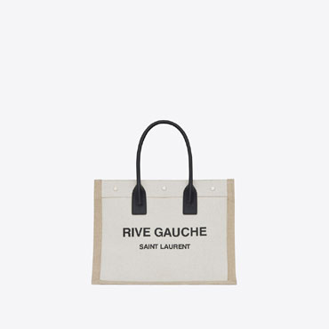 YSL Rive Gauche Small Tote Bag In Linen Leather 617481 FAABR 9054