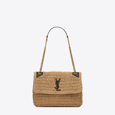 YSL Niki Medium Chain Bag In Raffia And Leather 633187 GG66W 7069