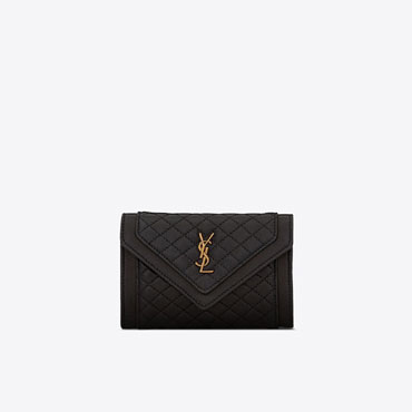 YSL Gaby Small Envelope Wallet In Quilted Lambskin 692052 1EL07 1000