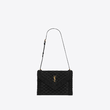 YSL Gaby Satchel In Quilted Suede And Shearling 695503 AAA72 1000