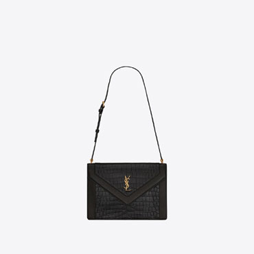 YSL Gaby Crocodile-Embossed Lacquered Leather 695724 DZEUW 1000