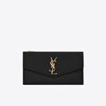 YSL Uptown Large Wallet In Grain De Poudre Embossed Leather 582124 1GF0J 1000