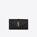 YSL Envelope Large Flap Wallet In Grain De Poudre Leather 681276 BOW91 1000