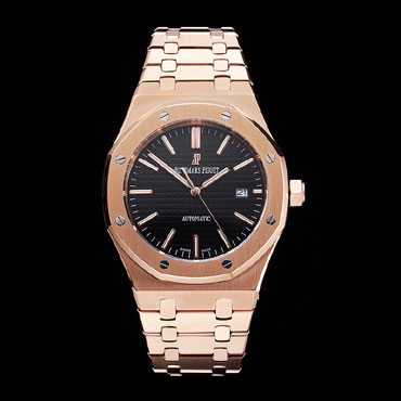 Swiss Audemars Piguet Royal Oak Black Dial Rose Gold Case Bracelet AP5527