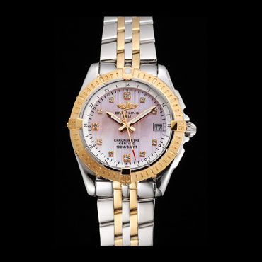 Breitling Colt Lady Pink Dial Diamond Hour Marks Gold Bezel Steel Case Two Tone Bracelet BL5675