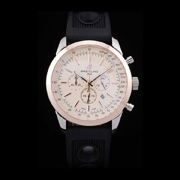 Breitling Transocean White Dial Black Rubber Strap Rose Gold Bezel BL5765