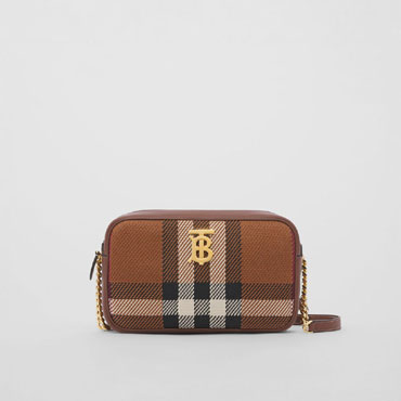 Burberry Small Knitted Check Lola Camera Bag in Birch Brown 80491411