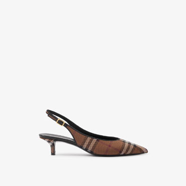 Burberry Check and Leather Slingback Pumps in Dark Birch Brown 80655241