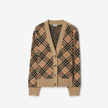 Burberry Check Cashmere Cardigan in Sand 80986731