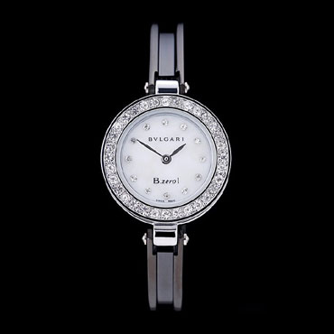 Bvlgari B-ZERO1 24mm White Dial Stainless Steel Case With Diamonds Black Steel Bracelet BV5838