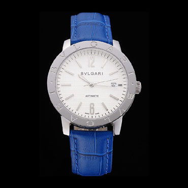 Bvlgari Novelties White Dial Silver Case Blue Leather Strap BV5843