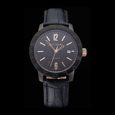 Bvlgari Novelties Black Dial Black Case Black Leather Strap BV5846