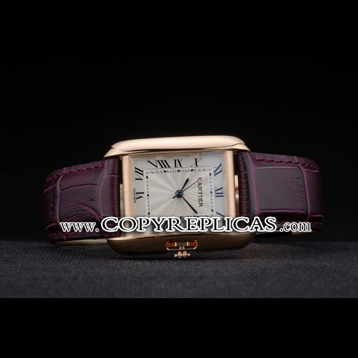 Cartier Tank Anglaise 30mm White Dial Gold Case Purple Leather Bracelet CTR6096: Image 2