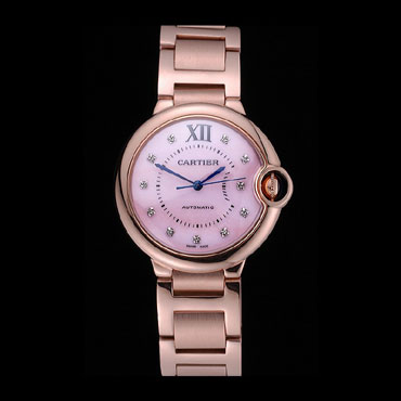 Swiss Cartier Ballon Bleu de Cartier Pink Diamond Dial Gold Bracelet CTR5870