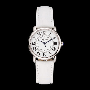 Cartier Ronde White Dial Stainless Steel Case White Leather Strap CTR5975