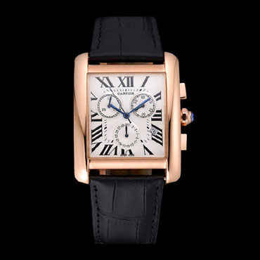 Cartier Tank MC White Dial Gold Case Black Leather Bracelet CTR6141