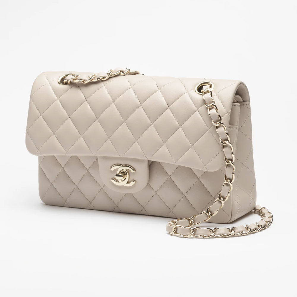 Chanel Small Classic Handbag Light Beige Lambskin Gold Tone A01113 Y04059 NZV62: Image 1