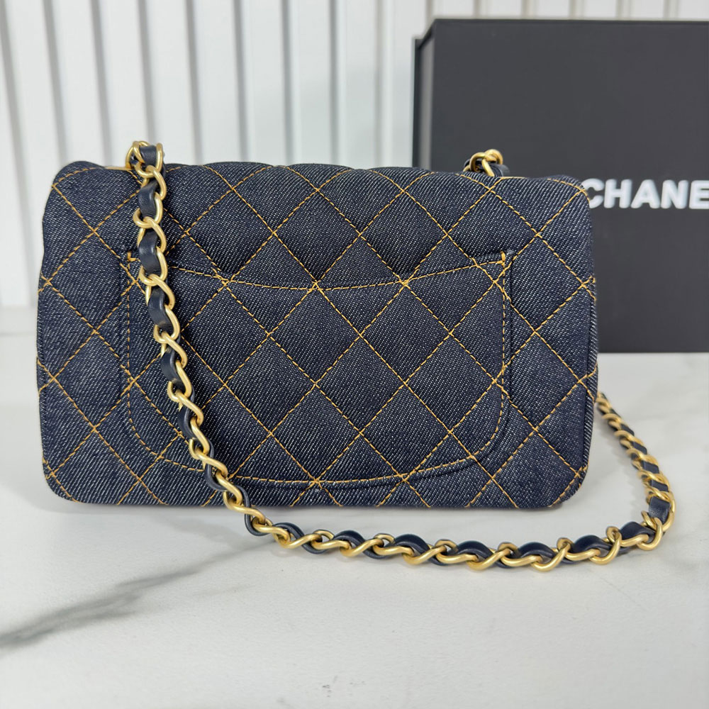 Chanel Mini classic handbag Denim gold-tone metal A69900 B23660 U7663: Image 3