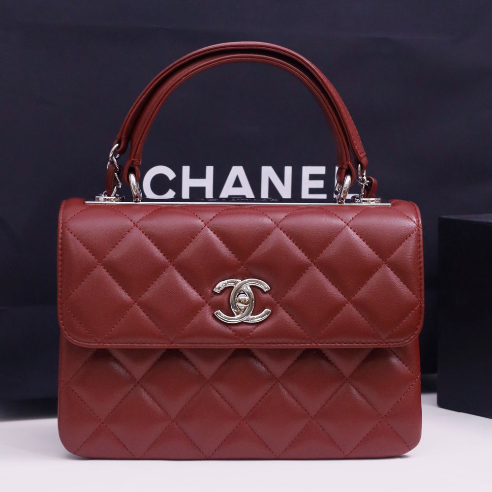Chanel Flap bag with top handle lambskin light Silver Burgundy A92236 Y60767 U1192: Image 1