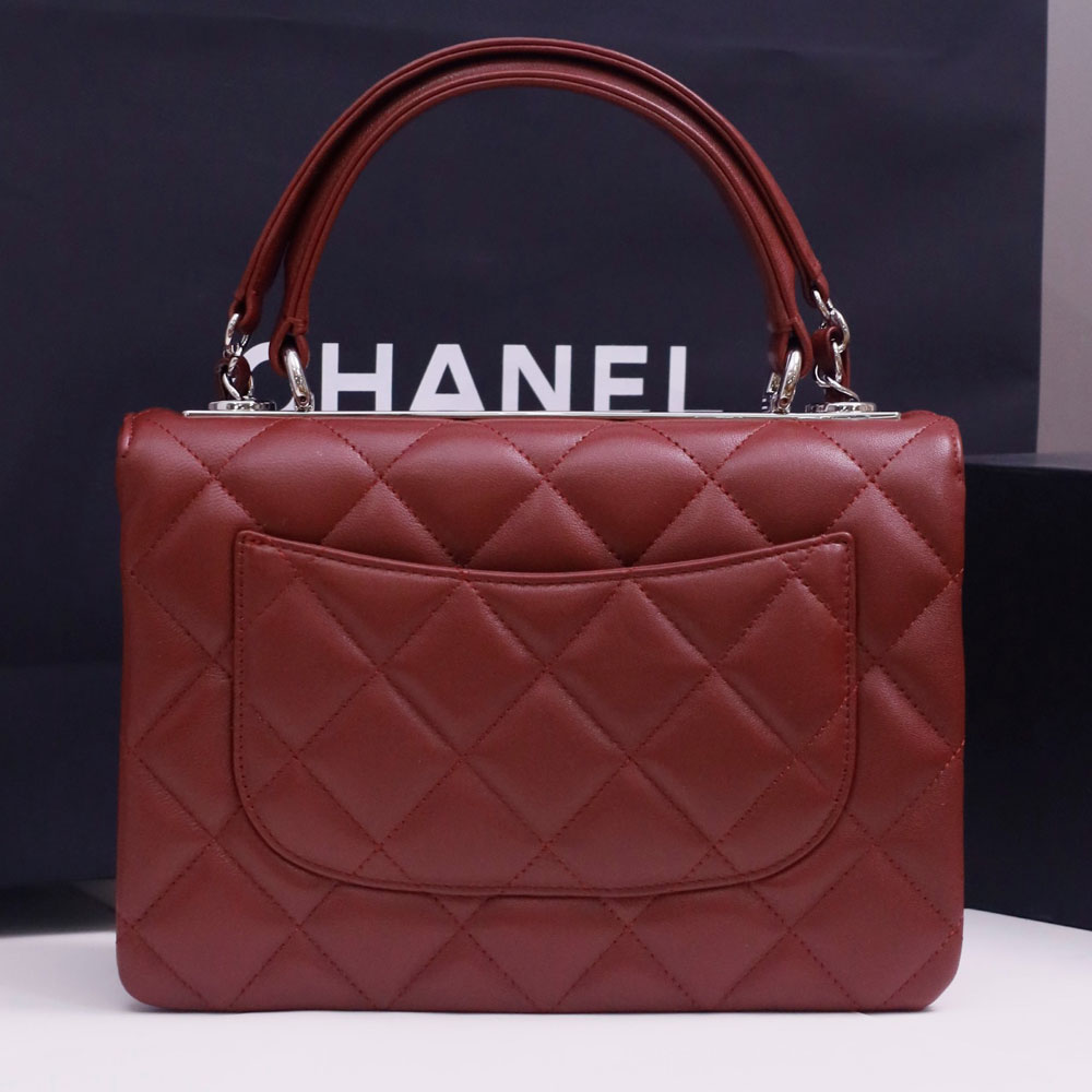 Chanel Flap bag with top handle lambskin light Silver Burgundy A92236 Y60767 U1192: Image 2