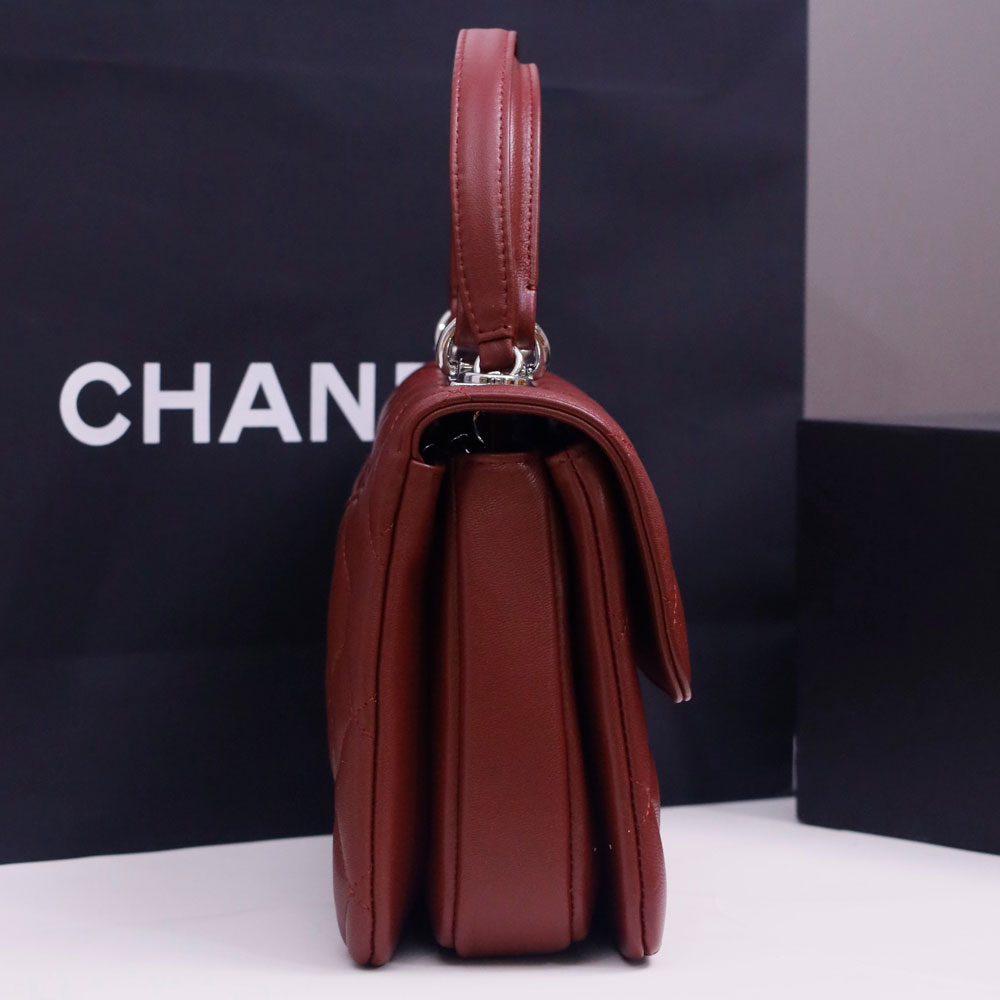 Chanel Flap bag with top handle lambskin light Silver Burgundy A92236 Y60767 U1192: Image 3