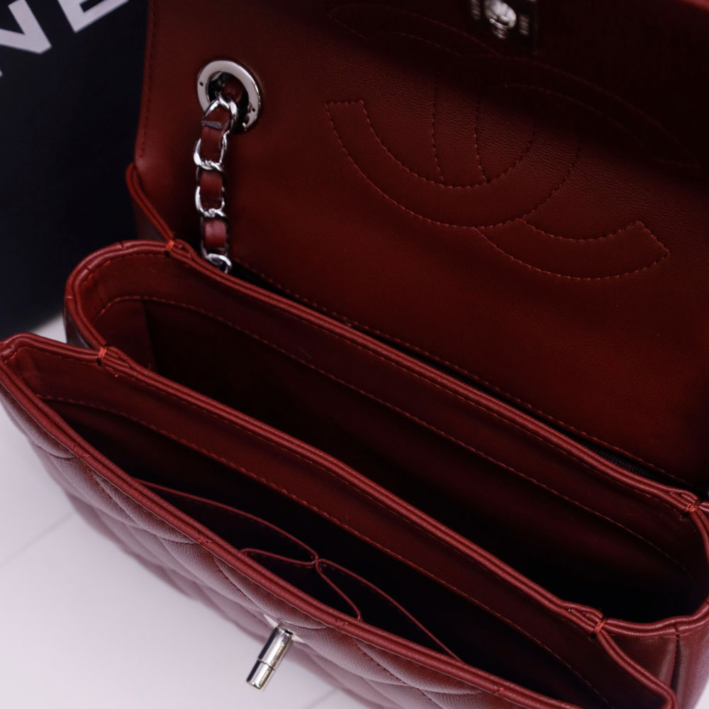 Chanel Flap bag with top handle lambskin light Silver Burgundy A92236 Y60767 U1192: Image 4