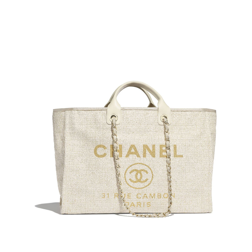 Chanel large shop bag cotton nylon lurex calfskin A93786 Y84118 10800: Image 1