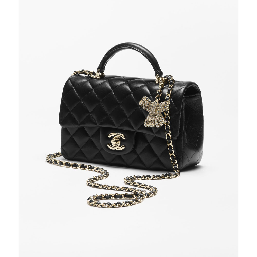 Chanel Mini classic bag with top handle in black AS2431 B22112 94305: Image 2