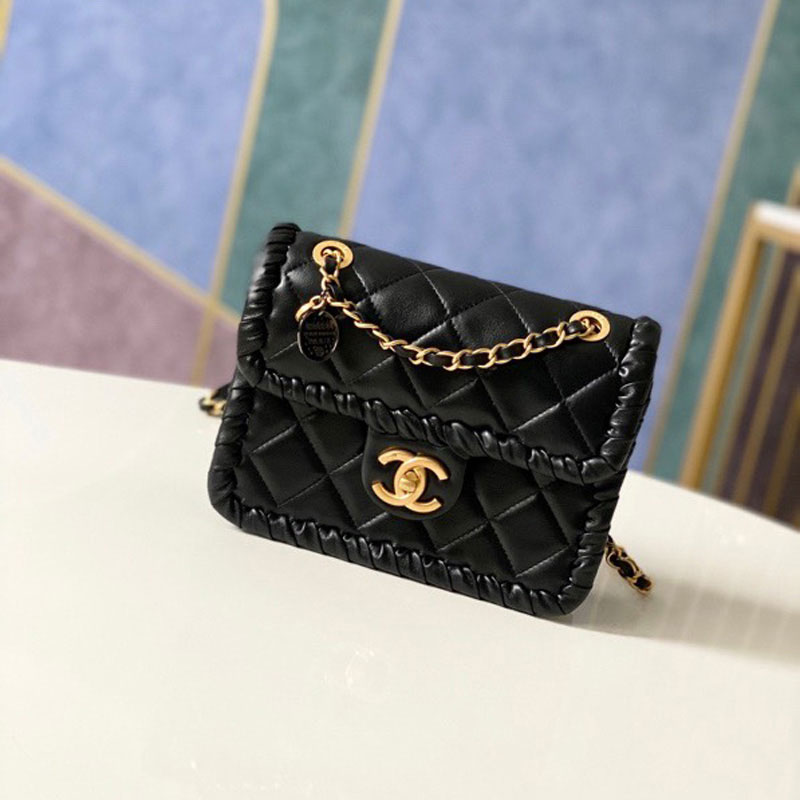 Chanel Mini flap bag Lambskin braided calfskin gold-tone AS2495 B23328 94305: Image 1